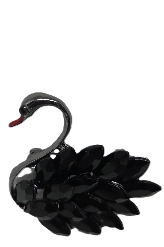 Black Crystal Swan Brooch Pin: Elegant Bird Jewelry - Etsy display picture 2
