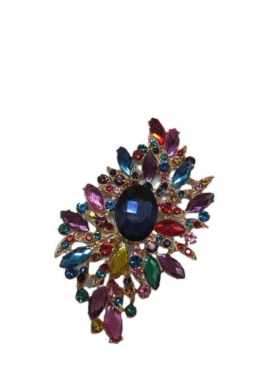 Multi Rainbow Crystal Massive Statement Brooch Pi… - image 3