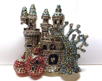 Crystal Halloween Haunted House Brooch: Signed HEIDIK