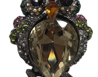 Adorável coruja de cristal broche de colheita de outono para Halloween pingente