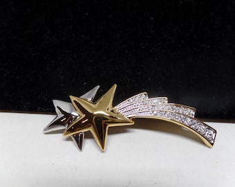 Vintage Crystal Shooting Star Brooch, Celestial Pin