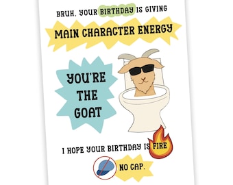Funny Gen Z Birthday Card - Printable Digital - Teen or Teenage Boys -  Hilarious Goat Toilet Fire No Cap