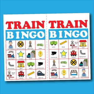 Juego de mesa de bingo de trenes / Perfecto para fiestas de cumpleaños / PDF imprimible digital / Juegos para el aula preescolar / Juego de memoria o de combinación