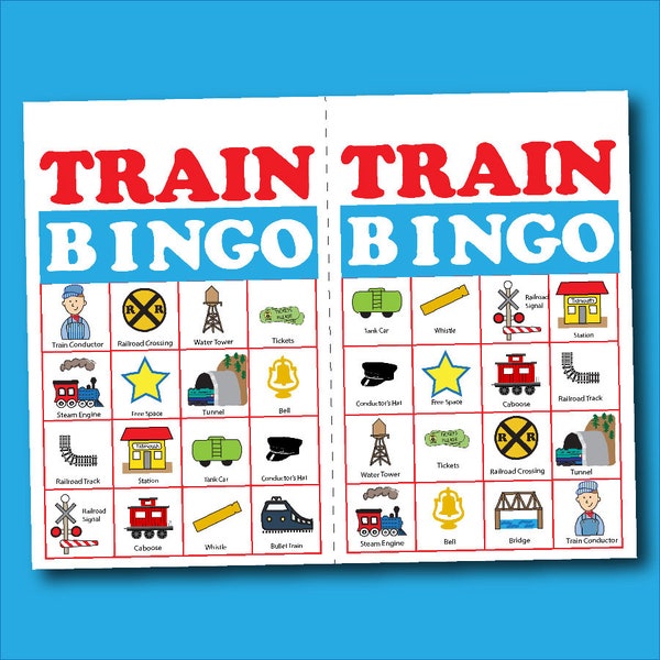 Train Bingo Jeu de société | Parfait pour une fête d'anniversaire | PDF imprimable numérique | Jeux de classe préscolaire | Jeu de mémoire ou d'association