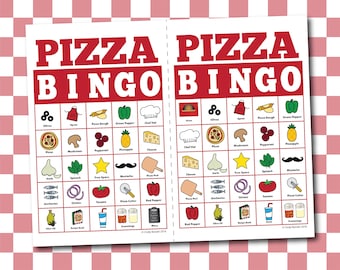 Pizza Bingo Board Game - Memory or Matching Game - Digital Printable PDF - Perfect For Kids Birthday Party