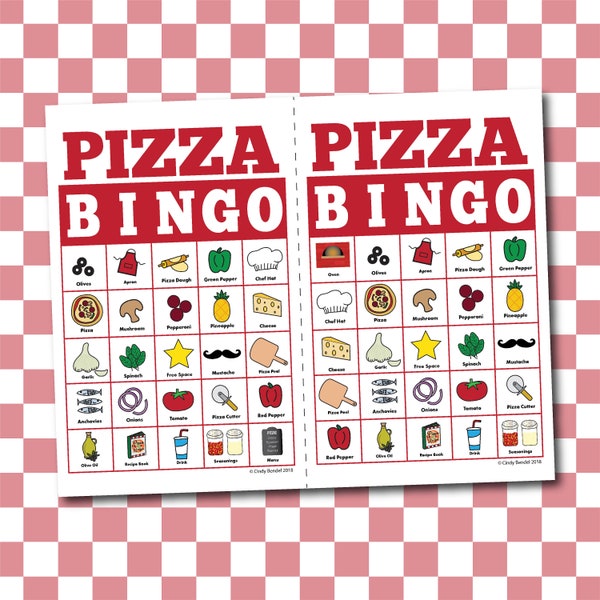 Pizza Bingo Board Game - Memory or Matching Game - Digital Printable PDF - Perfect For Kids Birthday Party