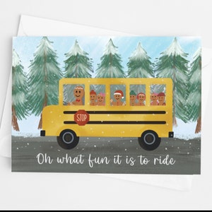 School Bus Driver Christmas Card  - Teacher Appreciation Card - Gingerbread School Bus - Bus Transportation Attendant Aide
