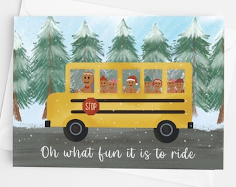 School Bus Driver Christmas Card  - Teacher Appreciation Card - Gingerbread School Bus - Bus Transportation Attendant Aide