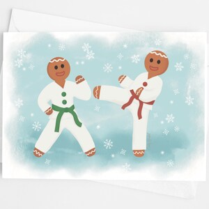 Taekwondo Karate Judo Christmas Card - Martial Arts Folded Greeting Card - Cute Gingerbread Cookies