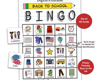 Back To School Bingo Board Game - Digital Printable PDF - Classroom Elementary School Icebreaker Games