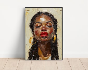 Impressão minimalista moderna de mulher negra | Retrato afro-americano para parede | Download digital