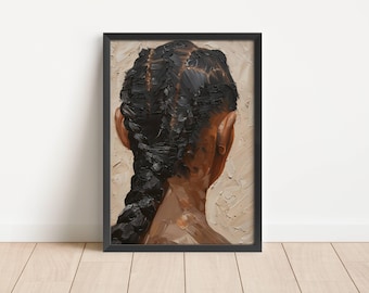 Schwarze Frau Cornrows Kunstdruck | Afrocentric Haar Porträt Wandkunst | Digitaler Download