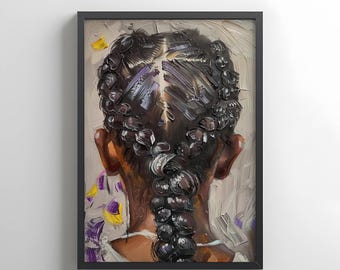 Black Girl Natural Hair Portrait Print | African American Woman Wall Art | Digital Download