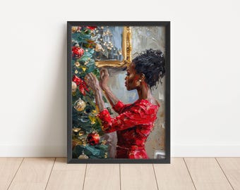 Black Woman Christmas Art | African American Xmas Wall Decor | Digital Download