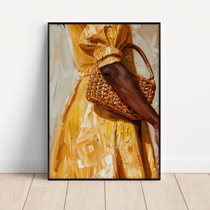 Black Woman Fashion Print: Yellow Dress, Wicker Bag (Digital Download)