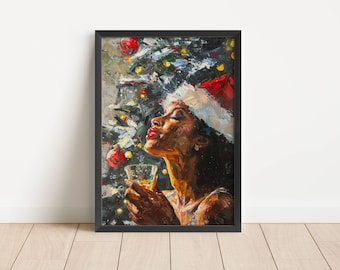 Black Woman Christmas Tree Art Print | African American Holiday Decor | Digital Download