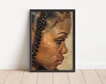 Schwarze Frau Zöpfe Porträt Druck | Afrozentrische Haarkunst | Afroamerikanische Wanddekoration
