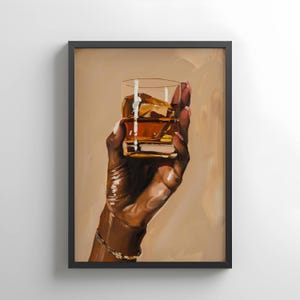 Black Woman Whiskey Art Print, modern decor wall art (Digital Download)