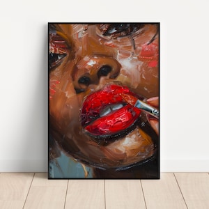 Black Girl Art Print, African American Wall Art Digital Download, Black Woman Wall Art, Afrocentric Home Decor, Ethnic Art Print, Lipstick