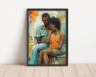 Black Couple Afrocentric Art Print | African American Love Wall Decor | Digital Download