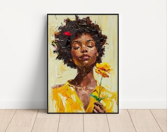 Impressão artística minimalista moderna de mulher negra | Decoração de parede afro-americana | Download digital