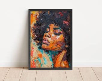 黒人女性のアフロヘア肖像画アートプリント｜アフリカ系アメリカ人のホームデコレーション｜デジタルダウンロード