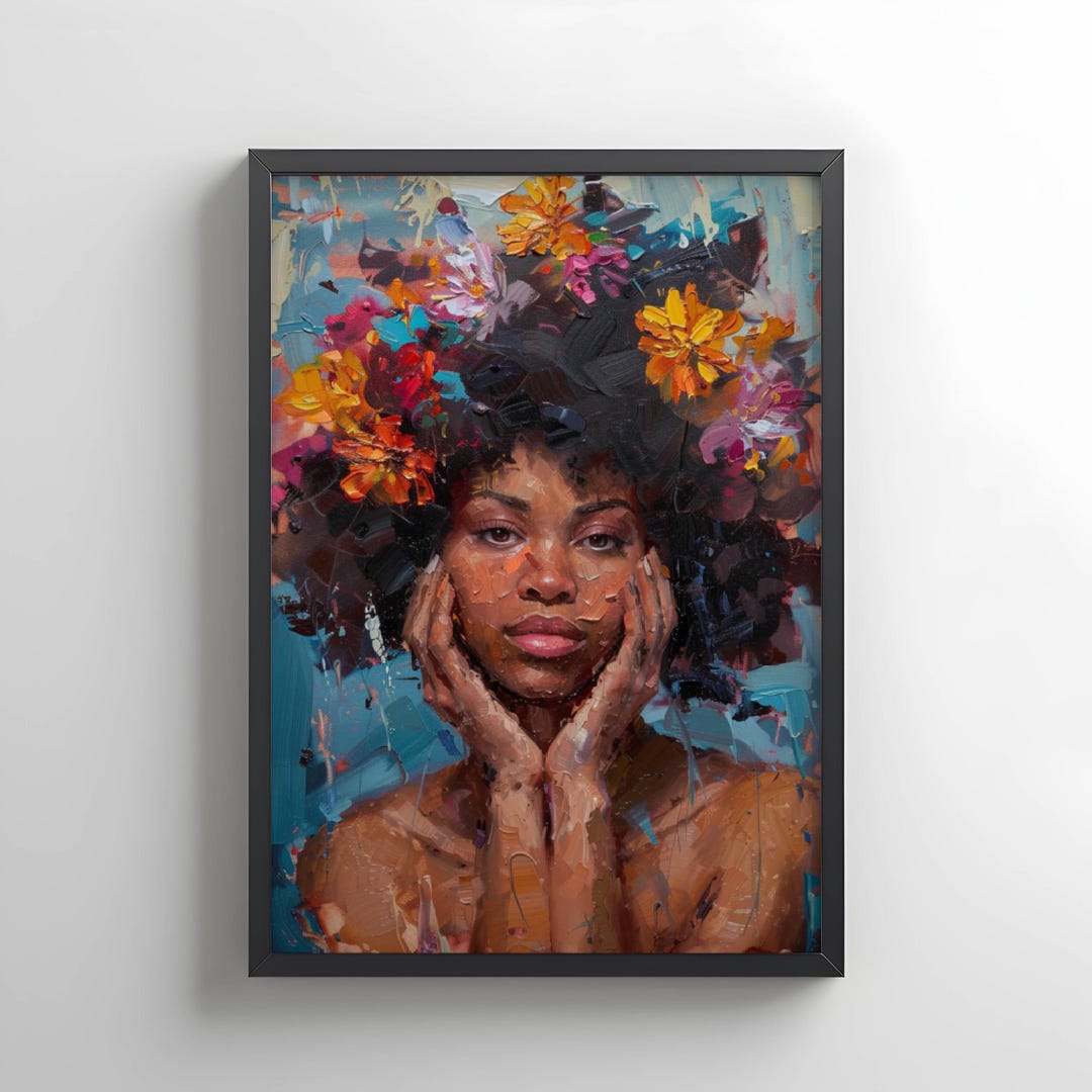 African American Black Women Wall Art, Portait of Black Woman, Living
