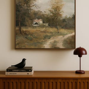 Farmhouse Trees Painting Digital Download, Countryside Painting Download, Oil Painting, Vintage Home Decor, Cottage Wall Art, Landscape Art