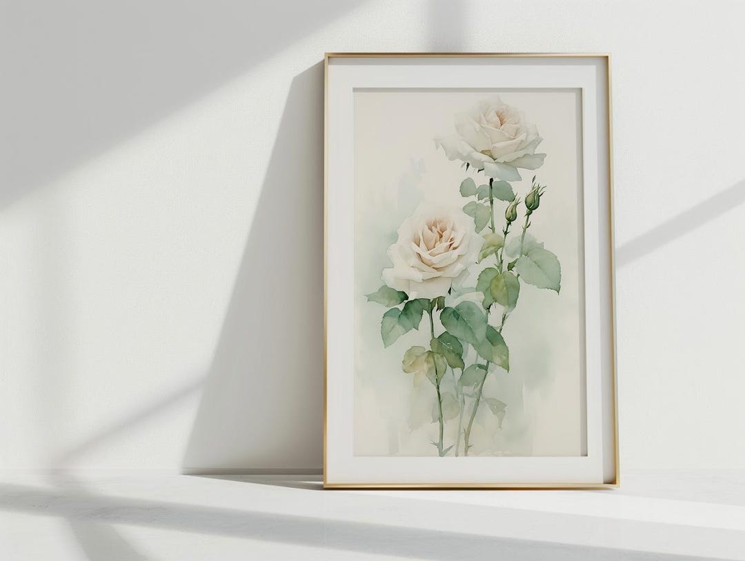 Soft Blush Rose Botanical Print – Vintage-inspired Romantic Flower Wall ...