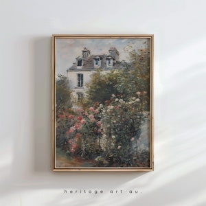 Vintage Oil Painting Digital Download, Vintage Cottage Painting, Oil Painting, Vintage Home Decor, Cottage Wall Art, Flower Landscape Art