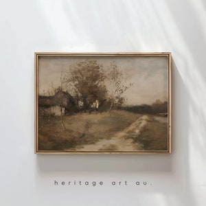 Farmhouse Trees Painting Digital Download, Countryside Painting Download, Oil Painting, Vintage Home Decor, Cottage Wall Art, Landscape Art