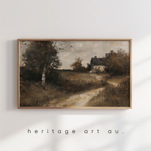 Farmhouse Trees Painting Digital Download, Countryside Painting Download, Oil Painting, Vintage Home Decor, Cottage Wall Art, Landscape Art