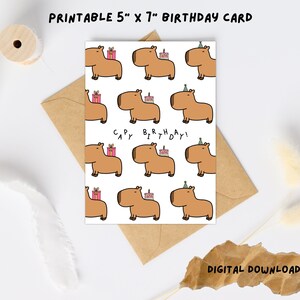 Capybara Printable Birthday Card | Digital Download | 5 X 7 Greeting ...