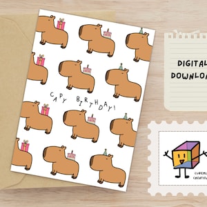 Capybara Geburtstagskarte | Digitaler Download | 13x20 Grußkarten | Digitale Geburtstagskarte | Druckbare Karte | Capy Geburtstag!