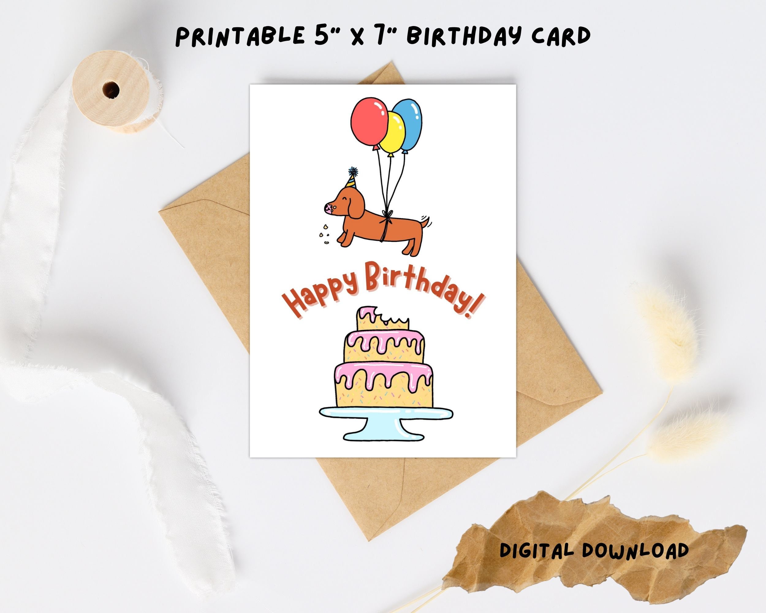 Funny Dachshund Printable Birthday Card Digital Download 5 X 7 Greeting ...