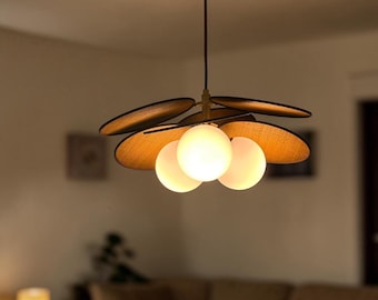 Rotan hangkroonluchter, moderne plafondlamp uit het midden van de eeuw, Scandinavische bollamp, Japandi eetkamerverlichting