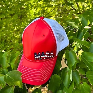 Handmade Red MAGA Hat: American Flag Design, Adjustable Snapback
