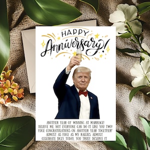 Biglietto di auguri per l'anniversario di Trump, divertente biglietto di auguri per l'anniversario politico, umorismo sul matrimonio MAGA, divertente biglietto di auguri personalizzato per l'anniversario di matrimonio