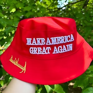 MAGA Embroidered Bucket Hat: Trump 45-47, Handmade USA