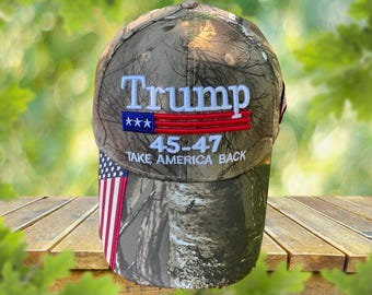 Trump 45-47 Take America Back Camo Hat, Conservative Outdoor Athletic Cap, MAGA Unisex Hat, Gag Gift For Him, Trump Gift Exchange