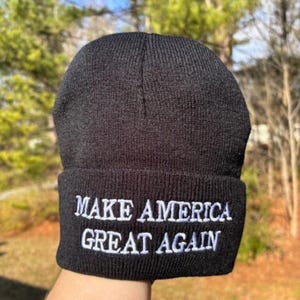 Make America Great Again Beanie Hat, MAGA Trump Knit Hat, Black Embroidered MAGA Winter Hat, Trump Inauguration Day Gift, Unisex MAGA Hat