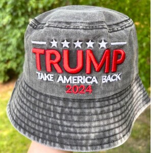 Trump 2024 Embroidered Bucket Hat: Vintage, Conservative Mom Dad Summer Hat, Gag Gift