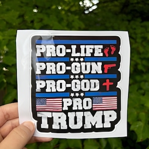 Pro-Life Pro-God Pro-Gun Pro-Trump Vinyl Die Cut Decal - Home Laptop Computer Truck Car Bumper Sticker Decal USA Seller, Republican Merch