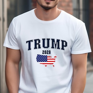 Camiseta patriótica com o mapa dos EUA de Trump para 2028, camiseta da eleição de Trump para 2028, camiseta pró-Trump, presente de Dia dos Pais de Trump, camiseta conservadora de 2028, camiseta MAGA