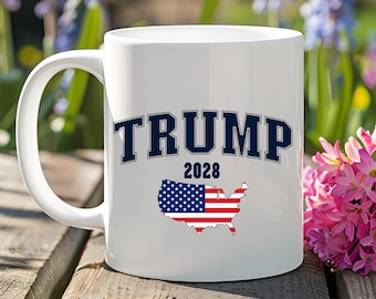 Trump 2028 Mug: USA Map Patriotic Coffee Cup