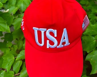 Embroidered USA Trucker Hat: 45, American Flag Patch