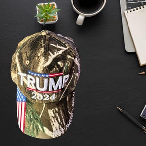 Trump 2024 Camo Hat: Embroidered Patriotic Hunting Cap