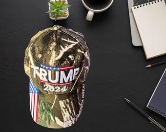 Trump 2024 Camo Hat: Embroidered Patriotic Hunting Cap