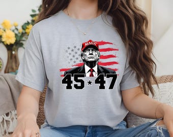 Maglietta Trump 45-47 MAGA: abbigliamento patriottico fatto a mano