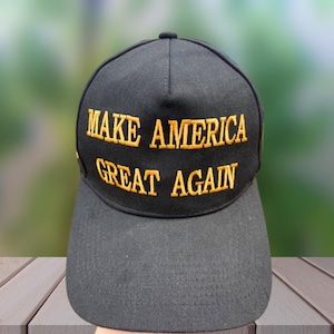 Gold Embroidered MAGA Hat: Trump 2024, Never Surrender, USA Made